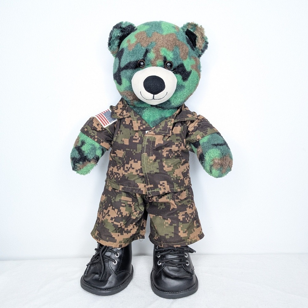 Build A Bear BAB Plush Bear Digital Camo Military Outfit USA Flag Patch Green